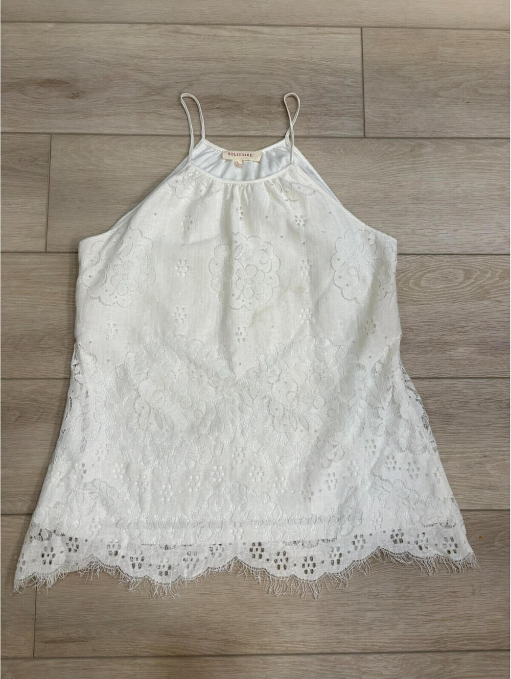 Ivory Cream Lace Eyelet Blouse Tank top Women’s Size L Solitaire